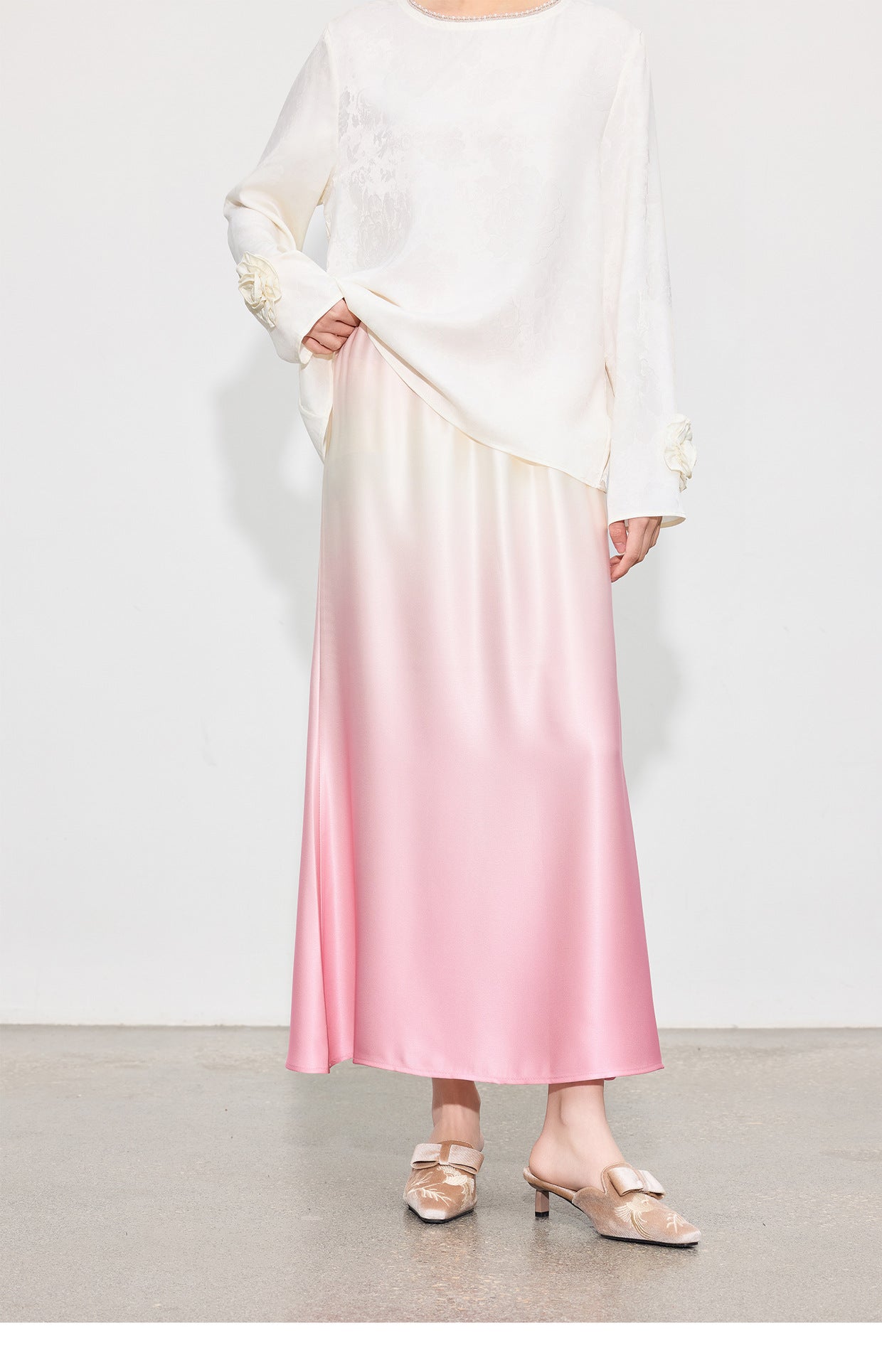 Luxury Acetate Satin Midi Skirt — Gradient High-End Mermaid Style