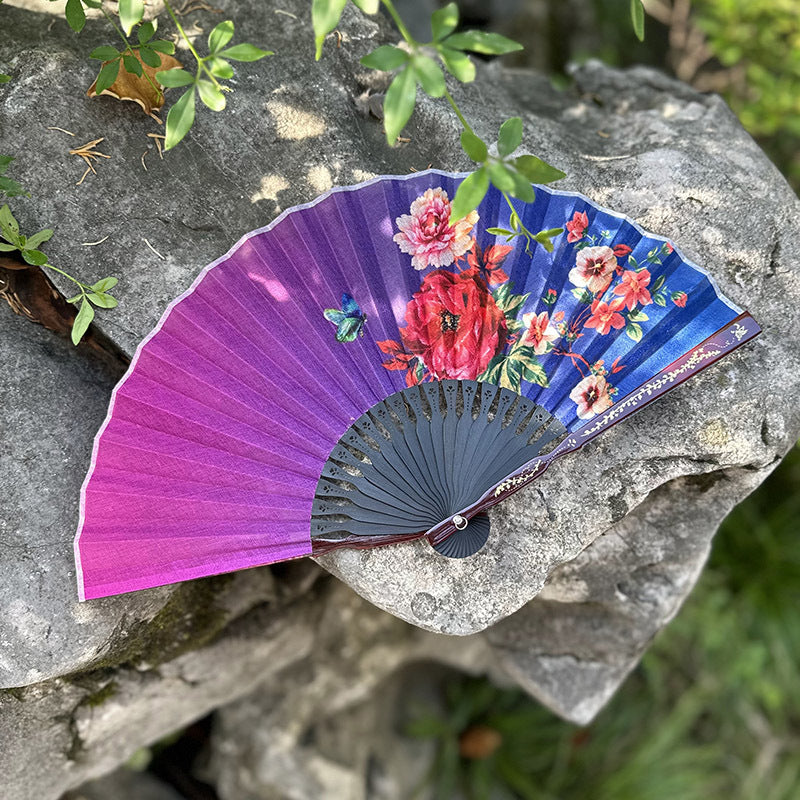Summer Chinese Folding Fan — Ancient Style Cotton Linen Fan with Tassels