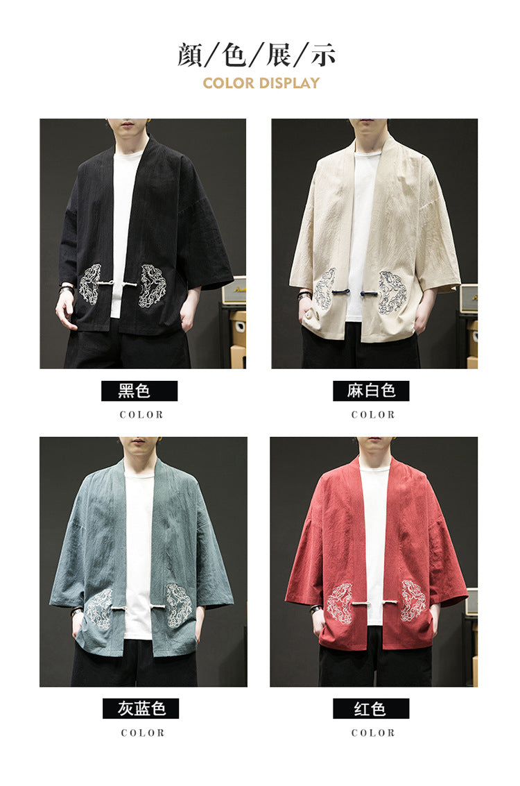 Mens Chinese Style Layman Hanfu Jacket Summer Zen Tea Robe Retro Top