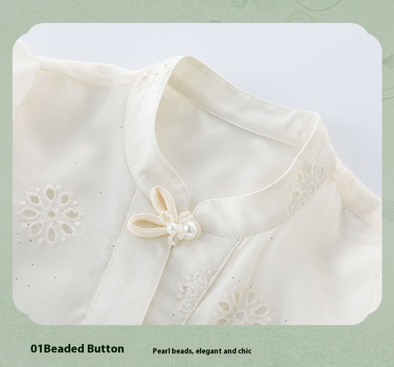 Girls Summer Hanfu Set — Short Sleeve Shirt & Mamian Skirt Two-Piece