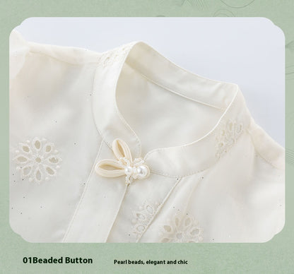 Girls Summer Hanfu Set — Short Sleeve Shirt & Mamian Skirt Two-Piece