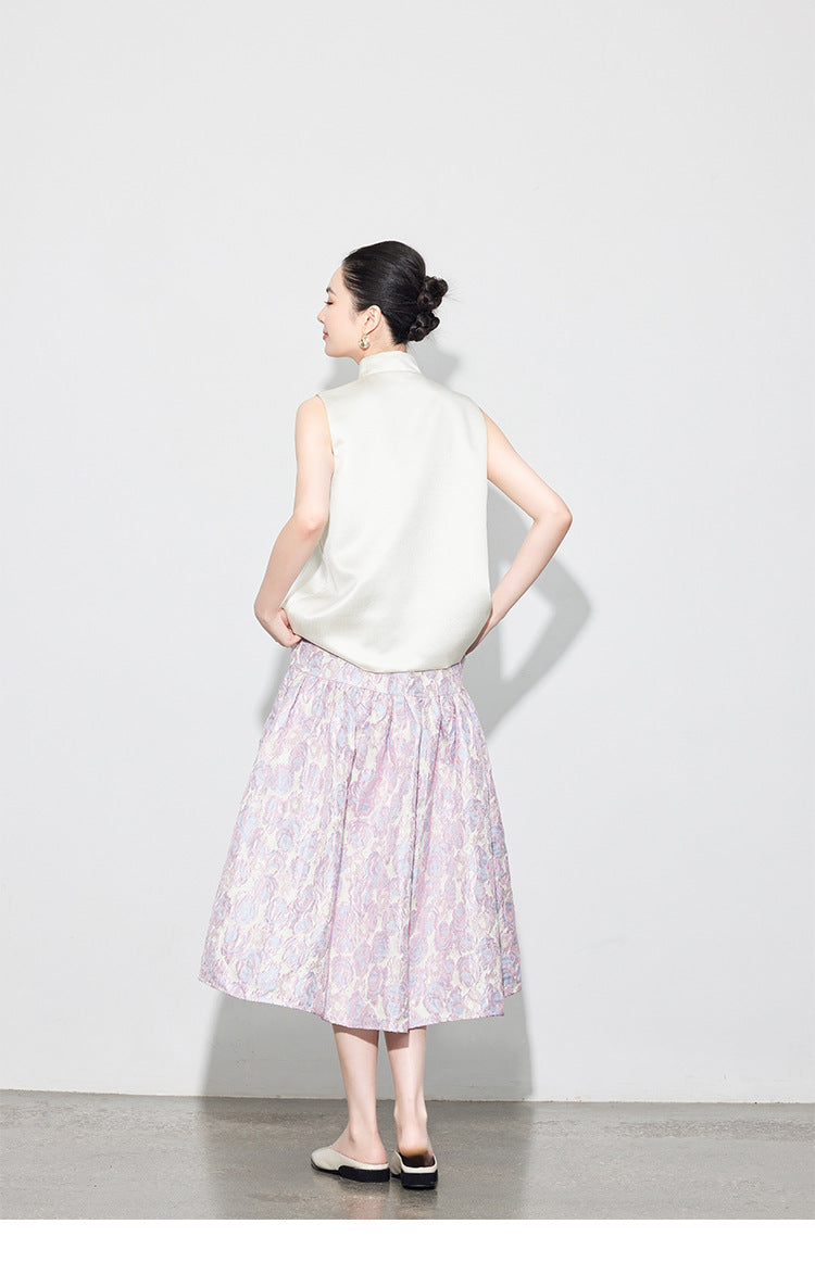 Brocade Jacquard Heavy Craft Puff Skirt & Vest Set for Autumn