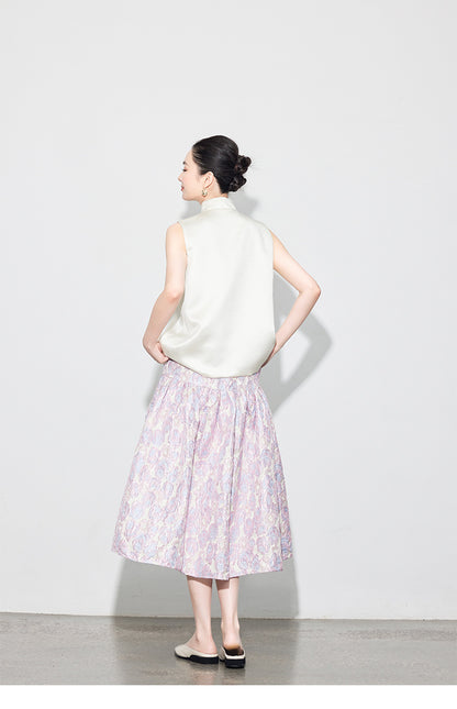 Brocade Jacquard Heavy Craft Puff Skirt & Vest Set for Autumn