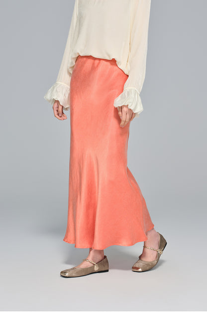Autumn High-Waist Cupro Silk Skirt for Women