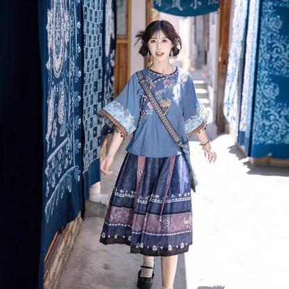 Oriental Holiday Ethnic Wear — Oblique Collar Big Sleeve Daily Set