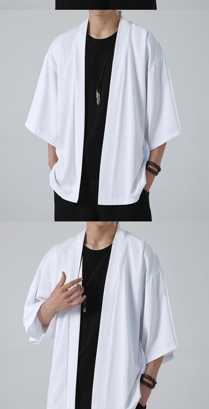 Mens Chinese Hanfu Dao Robe Large Size Zen Ice Silk Kimono