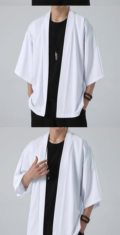 Mens Chinese Hanfu Dao Robe Large Size Zen Ice Silk Kimono