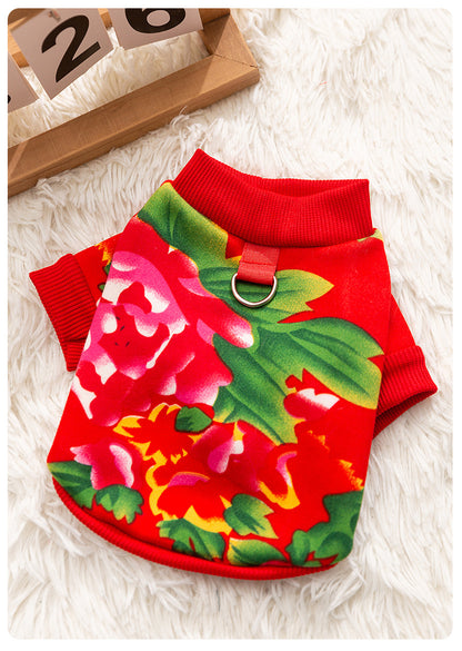 Floral Two-Leg Warm Pet Coat Small Dog Cat Autumn Winter Jacket