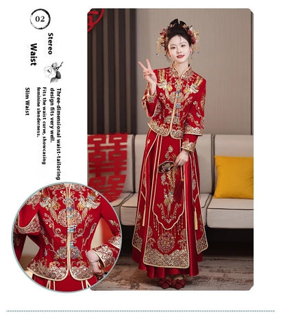 Chinese Wedding Xiuhe Dress Bride Velvet Toast Suit Set