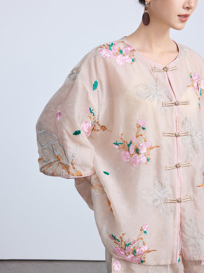 Chinese Style Embroidered Top & Shorts Set New Loose Two-Piece Outfit