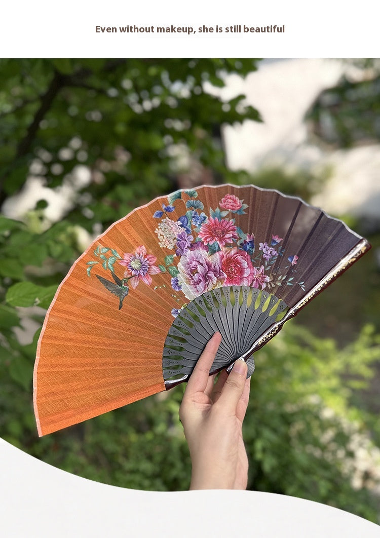 Summer Chinese Folding Fan — Ancient Style Cotton Linen Fan with Tassels