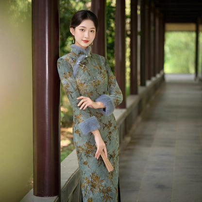 Old Shanghai Style Qipao – Elegant Autumn Winter Daily Wear