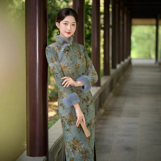 Old Shanghai Style Qipao – Elegant Autumn Winter Daily Wear