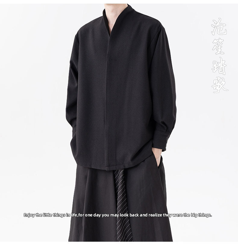 Mens Chinese Style Autumn Trendy Long Sleeve Casual Shirt Jacket