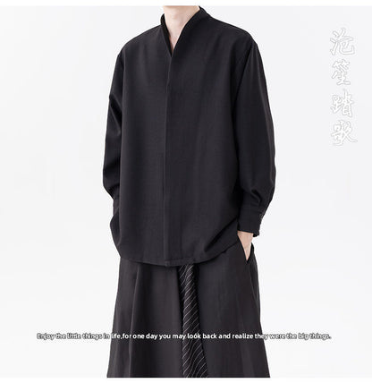 Mens Chinese Style Autumn Trendy Long Sleeve Casual Shirt Jacket