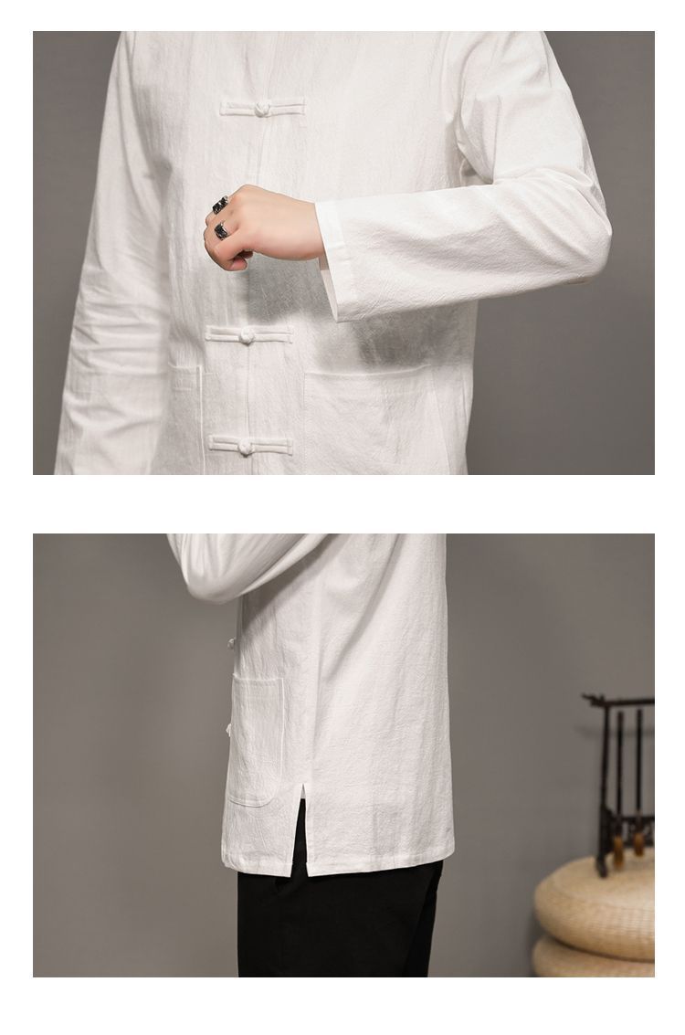 Men’s Chinese Style Cotton Linen Tang Shirt Long Sleeve Casual Retro