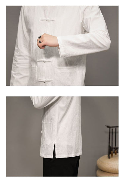 Men’s Chinese Style Cotton Linen Tang Shirt Long Sleeve Casual Retro