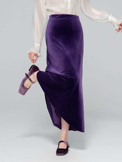 Autumn Velvet Midi Skirt for Women, Elegant Slimming Design
