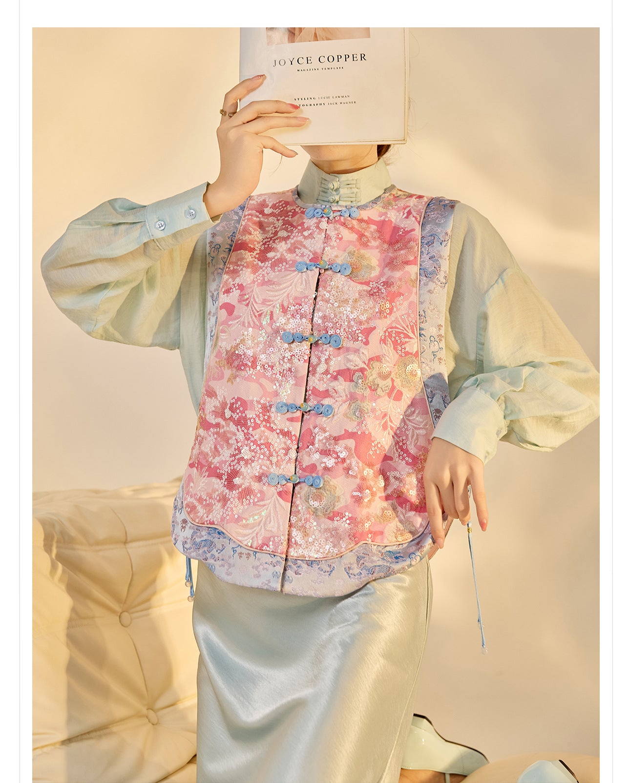 Jacquard Sequin Tank Top – Elegant National Style Women's Wear