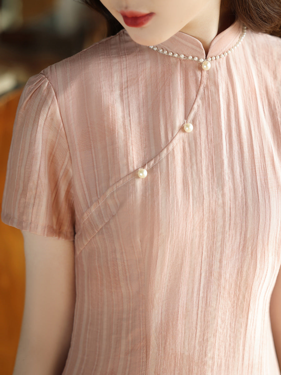 Elegant Pink Cheongsam – New Chinese Style High-End Dress