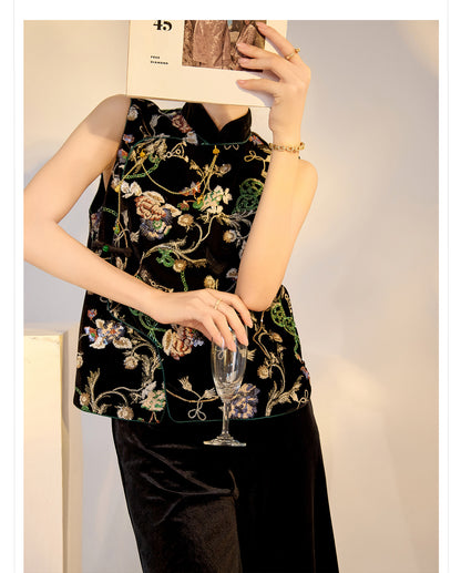 Elegant Velvet Floral Sequin Vest – High-End Women's Fashion