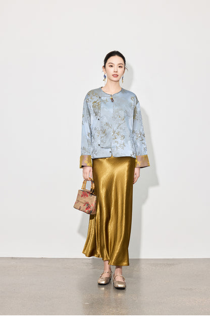 High-End Elegant Jacquard Long Sleeve Top