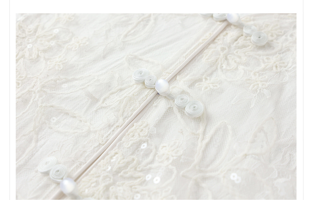 New Chinese Style Embroidered Jacket Skirt Set | Heavy Bead Lace Patchwork
