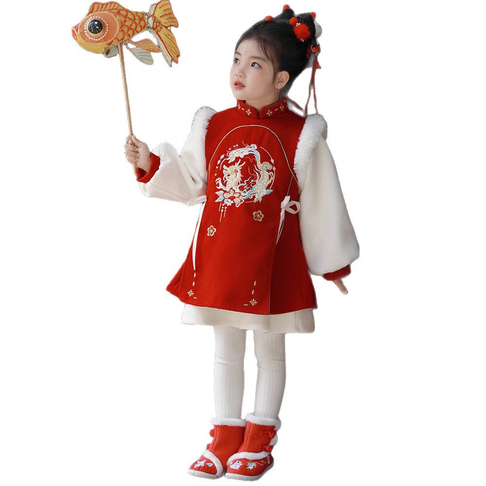 Girls’ Winter Hanfu Qipao | Padded Chinese Tang Suit New Year Dress
