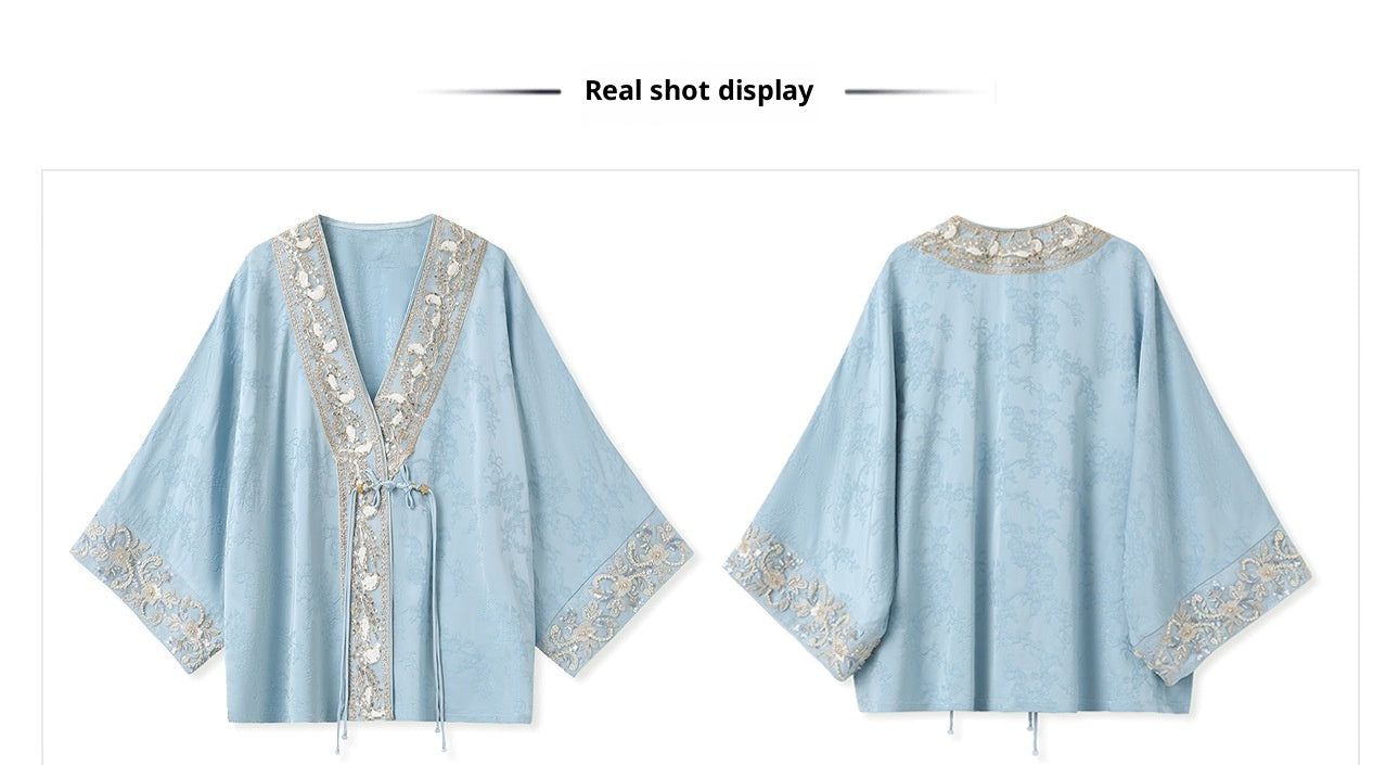 High-End National Style Beaded Jacket | Elegant Light Luxury Jacquard Top