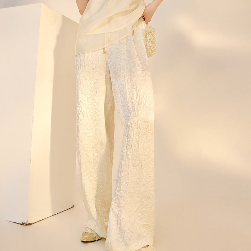 2026 New Chinese Style Elegant Acetate Wide-Leg Pants for Women