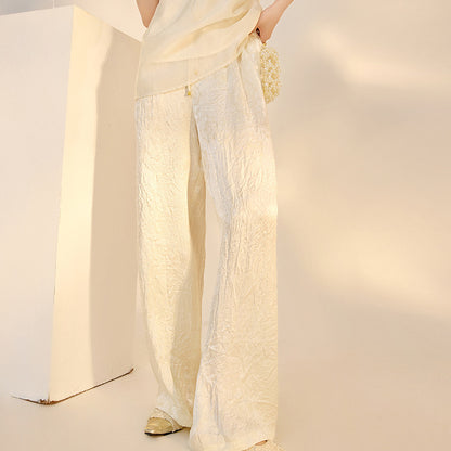 2026 New Chinese Style Elegant Acetate Wide-Leg Pants for Women