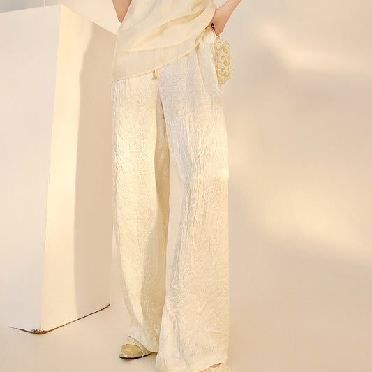 2026 New Chinese Style Elegant Acetate Wide-Leg Pants for Women