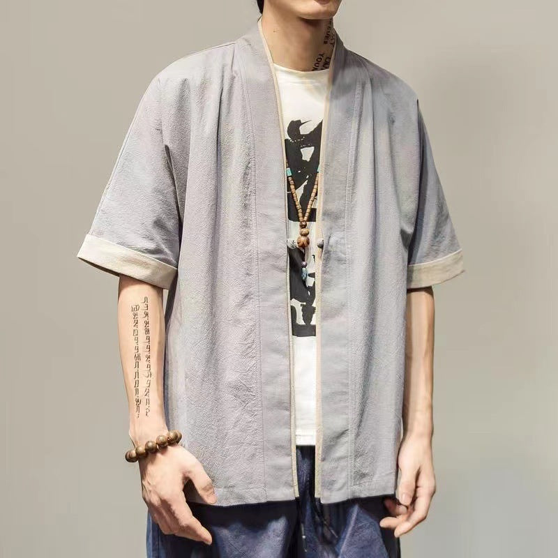 Summer Chinese Hanfu Shirt Men Plus Size Cotton Linen Casual Top