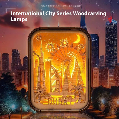 3D London City Wood Carving Lamp Night Light Mid-Autumn Gift