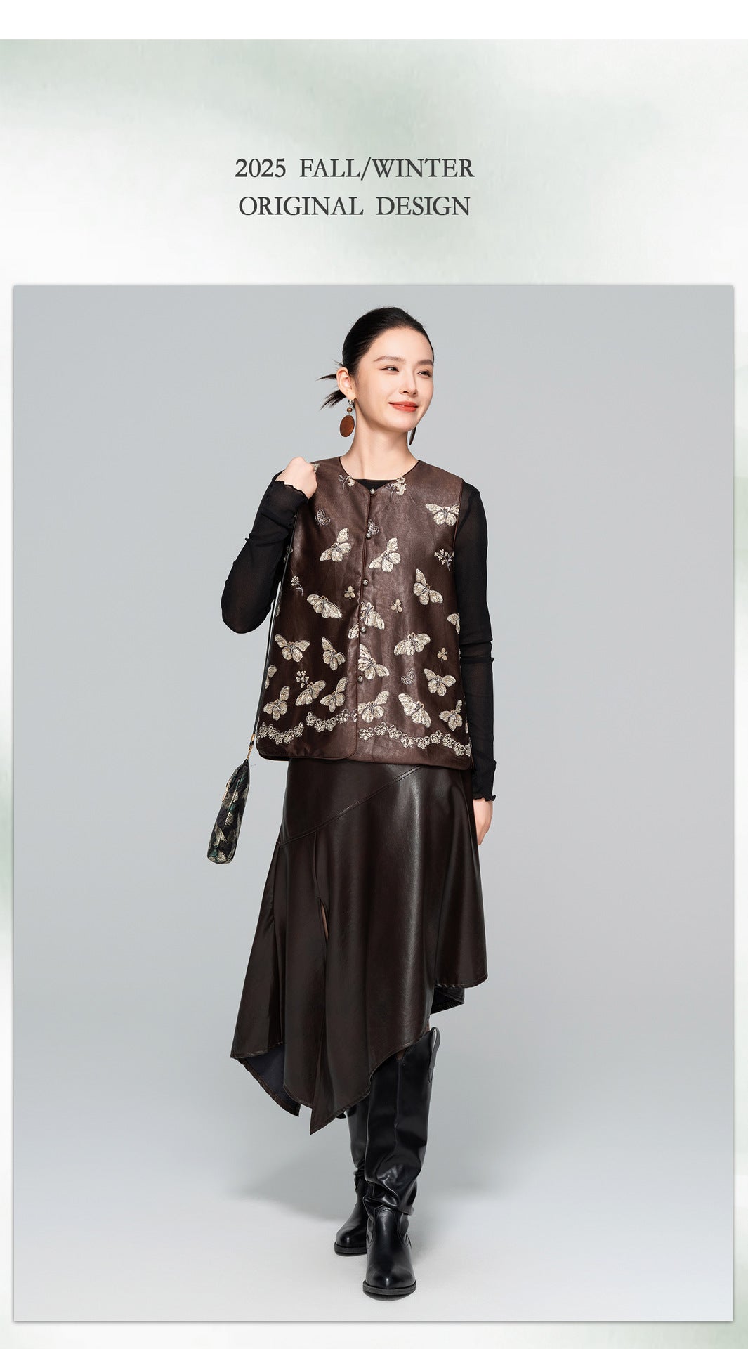 Autumn High-Waist Leather Slit Skirt for Women