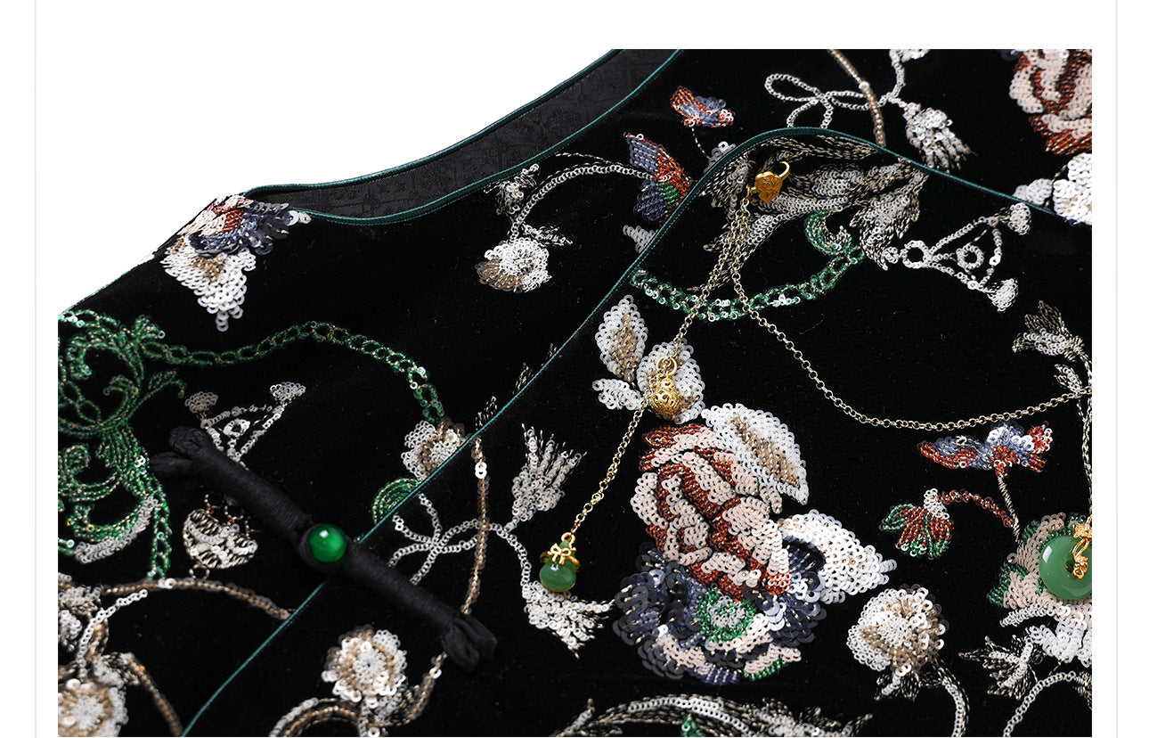 Elegant Velvet Floral Sequin Vest – High-End Women's Fashion