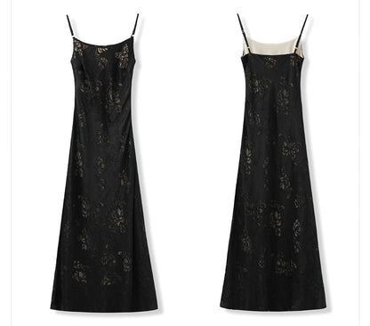 Elegant National Style Rayon Jacquard Embroidered Long Camisole Dress