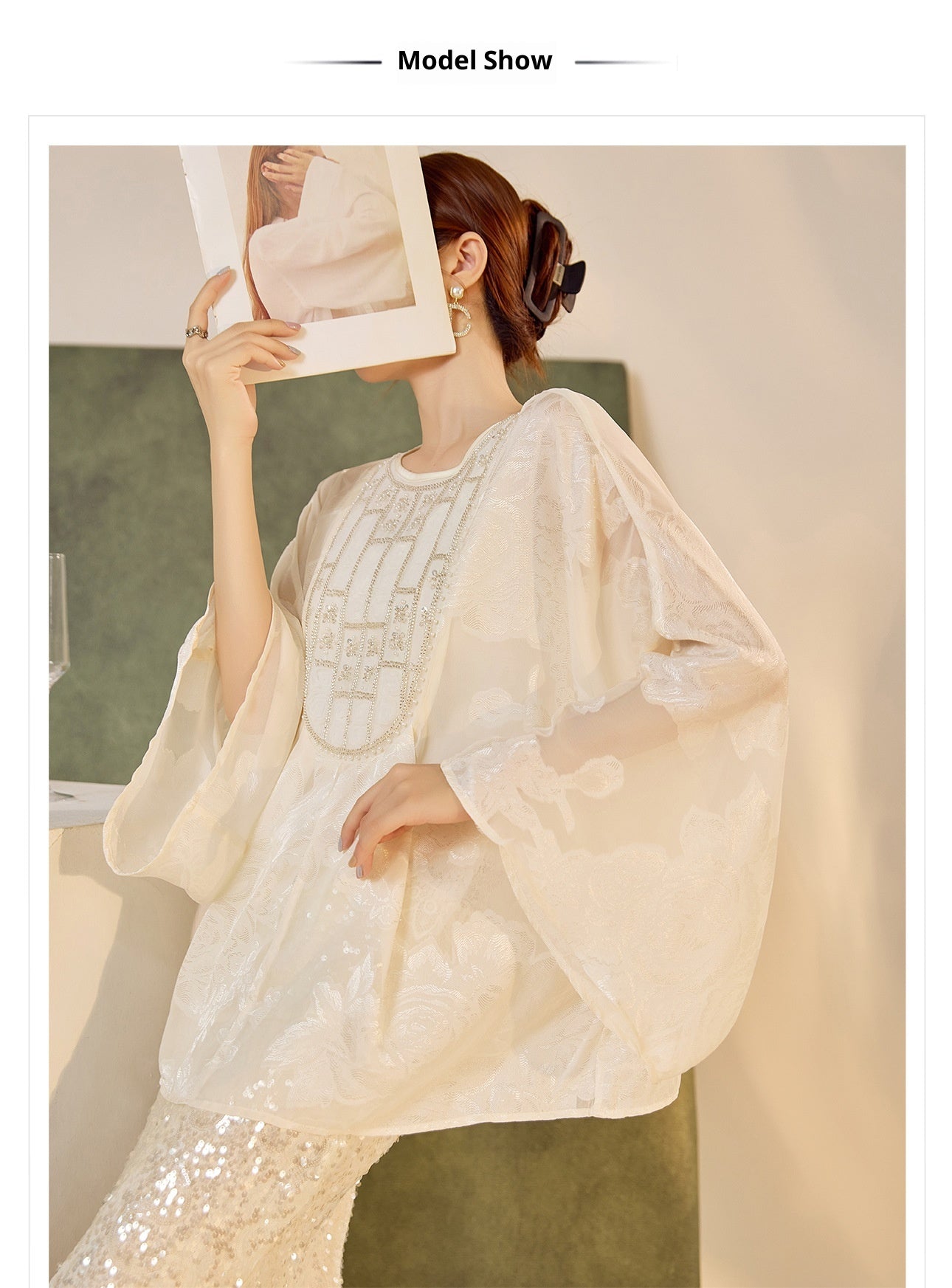 New Chinese Style Beaded Embroidered High-End Blouse for Women