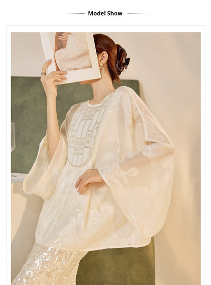 New Chinese Style Beaded Embroidered High-End Blouse for Women