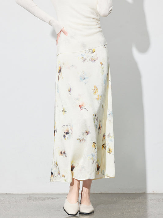 Chic Printed Midi Skirt, Side Slit Design for Women