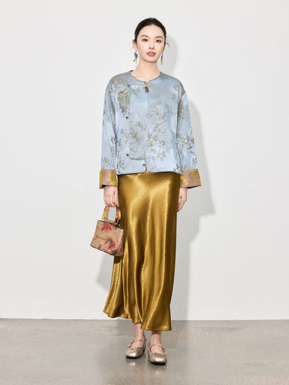 High-End Elegant Jacquard Long Sleeve Top