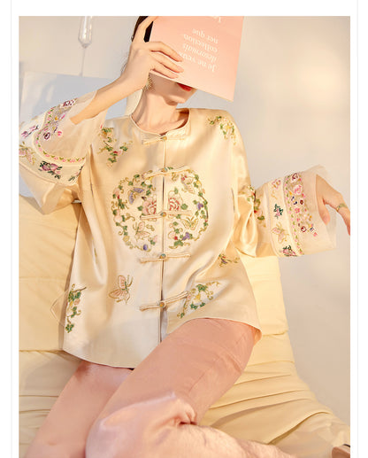 2026 Autumn New Chinese Style Printed Embroidered Acetate Coat for Women