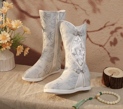 Women’s Hanfu Boots — Embroidered Ink Painting Autumn Height-Increasing Shoes