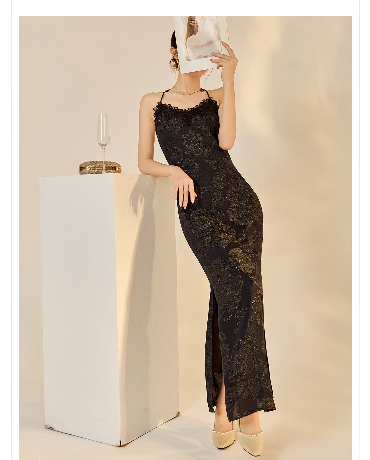 Velvet Burnout Jacket & Printed Cardigan Dress Set for Autumn