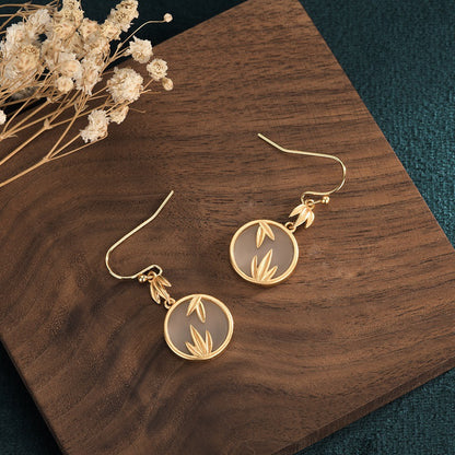 Classical Style Jade Earrings — Copper Plated 24K Gold Bamboo Leaf