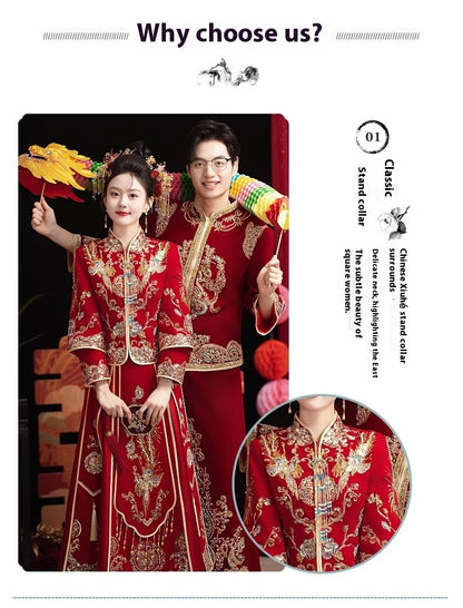 Chinese Wedding Xiuhe Dress Bride Velvet Toast Suit Set