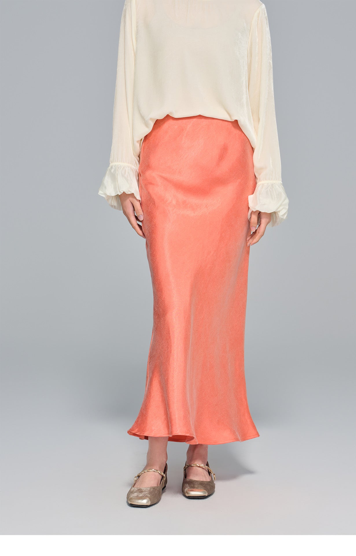 Autumn High-Waist Cupro Silk Skirt for Women