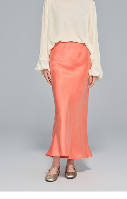 Autumn High-Waist Cupro Silk Skirt for Women