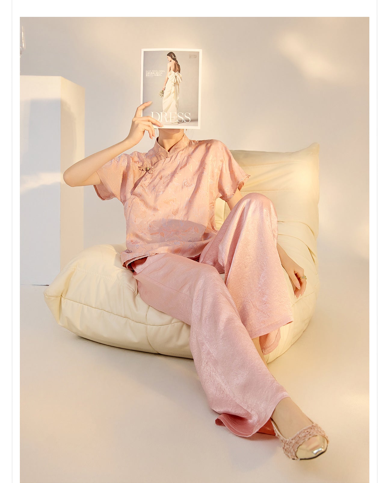 New Chinese Style High-Waist Wide-Leg Acetate Pants for Women