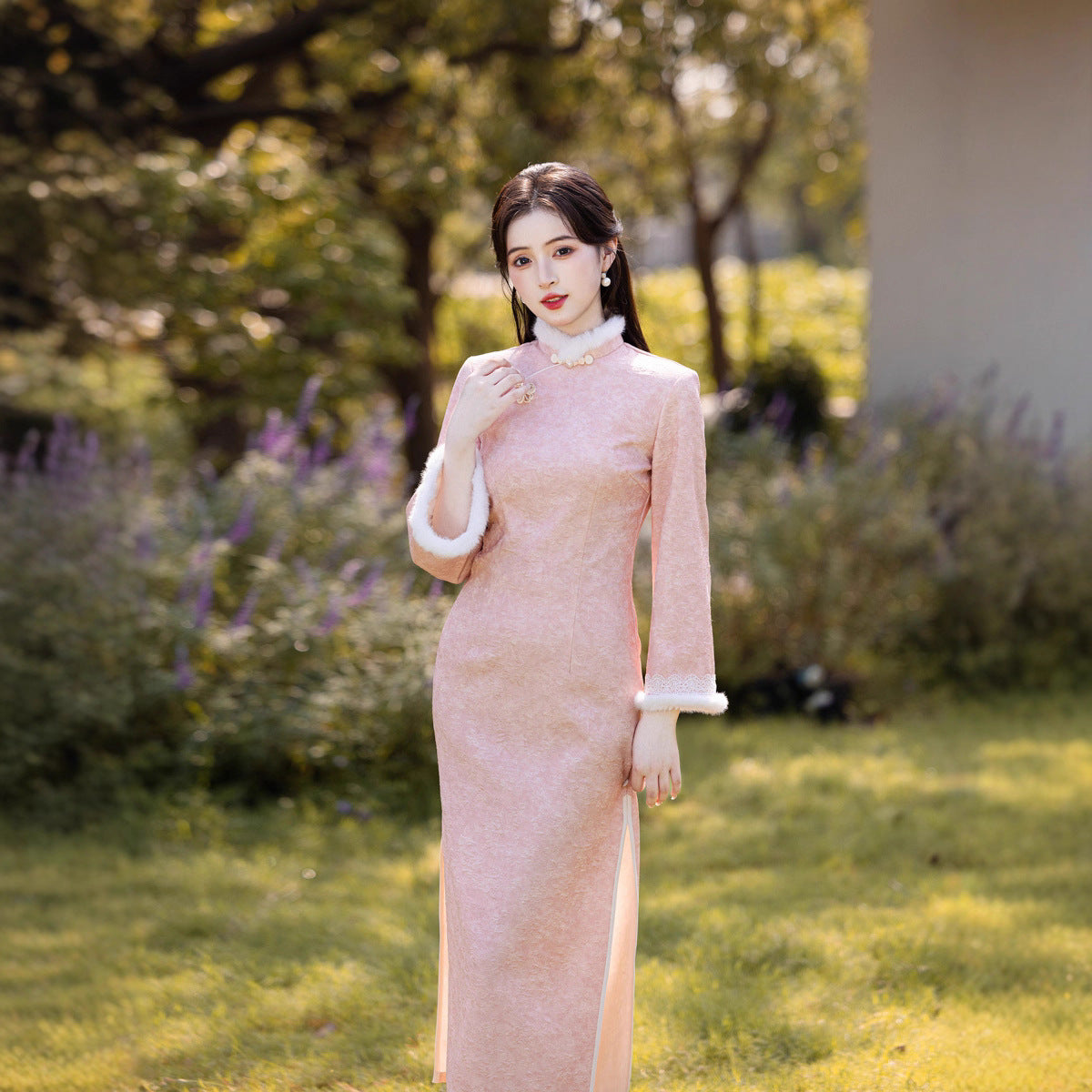 2025 New Pink Chinese Style Qipao | Warm Elegant Thickened Winter Dress